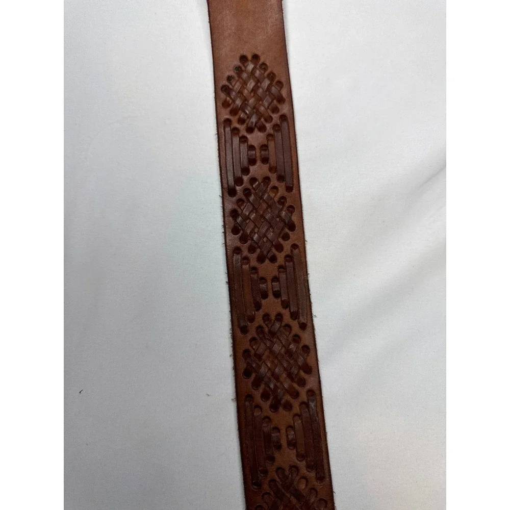 Abercrombie Brown Woven Leather Belt Double O-Ring Buckle L/XL Boho Vintage